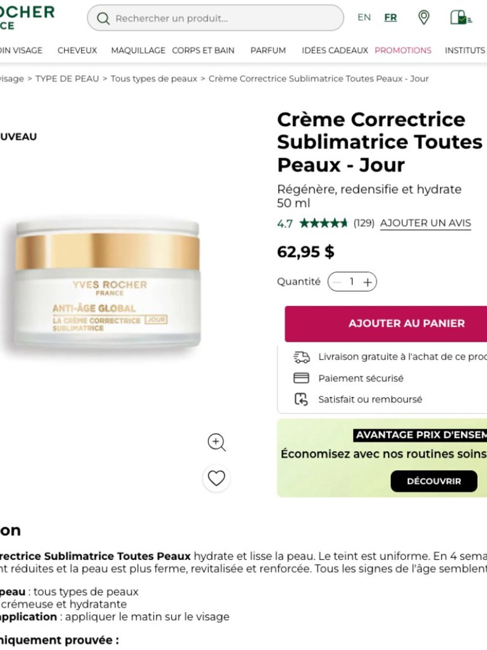 3/$25 Yves Rocher Anti-Âge Global Crème Correctrice Sublimatrice 7mL BNIB - Picture 2 of 4